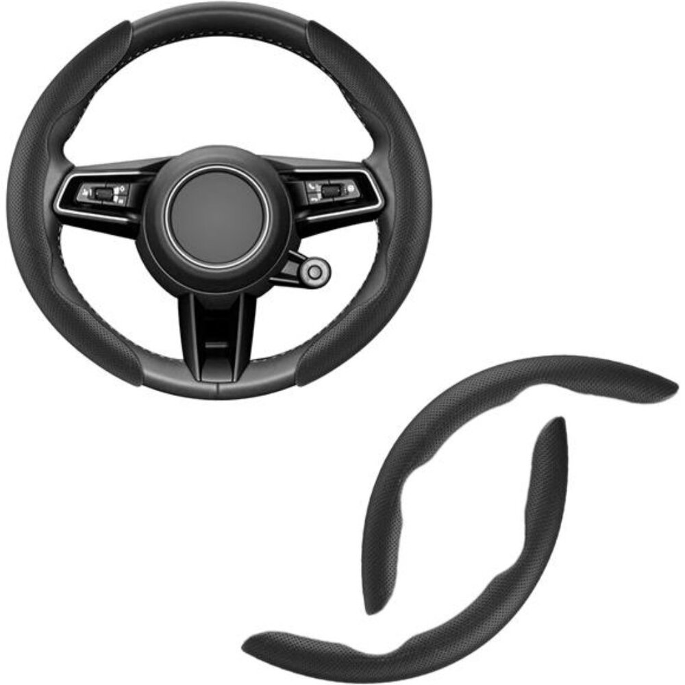 Car Nappa Leather Steering Wheel Cover Car Interior Accessories 2pcs Segmented
